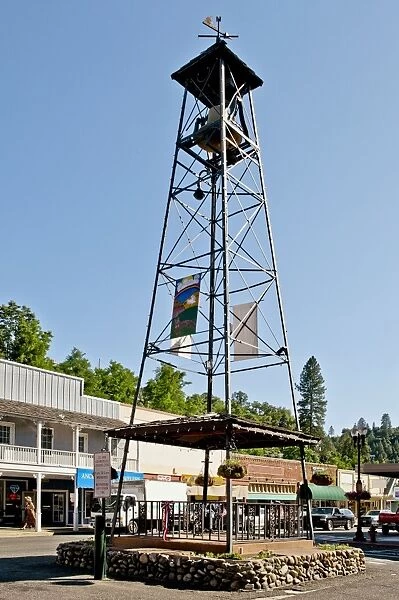USA, California, Gold Country, Placerville, old steel Bell Tower (1898) on Historic Main Street in town