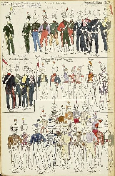 Various uniforms of the Kingdom of Naples from 1814. Color plate by Cenni Quinto