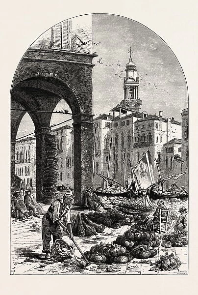 Vegetable Market on the Grand Canal, Near the Rialto, Venice, Italy, 19th Century