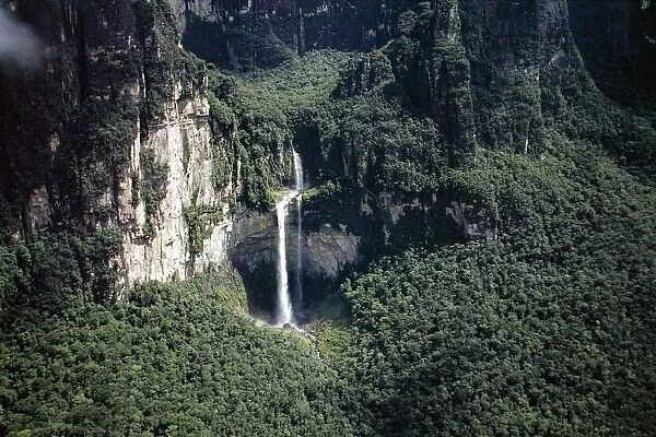Venezuela, Guayana, Bolivar, Canaima National Park, waterfall, aerial view