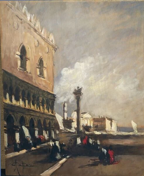 Venice, glimpse of Ducal Palace, by Achille Cattaneo, painting