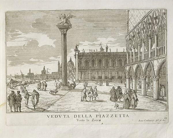 Venice, Piazza San Marco going towards the Mint, by Luca Carlevaris, 18th Century, engraving