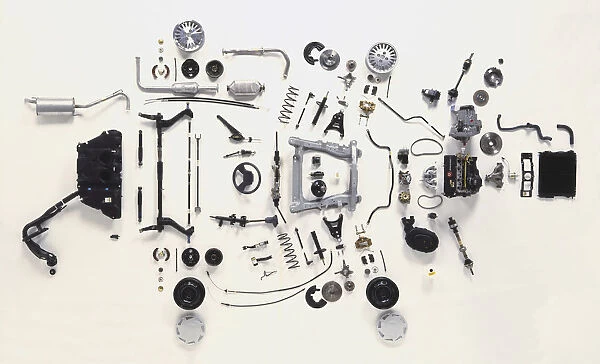 Above view of mechanical components of a small car