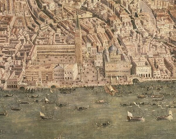 View of Venice from above, Detail: Piazza San Marco and Palazzo Ducale, Painting from Venetian School