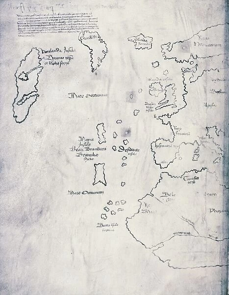 Vinland Map, oldest map of Greenland and Northern America areas discovered by Norse, Vikings during their explorations, circa 1440