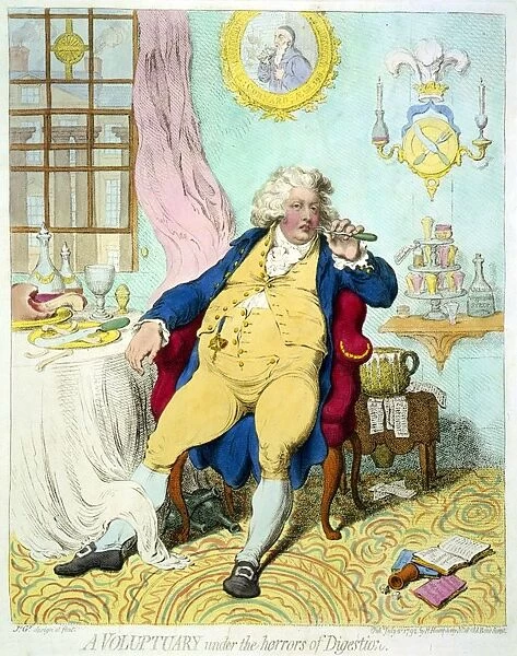A voluptuary under the horrors of digestion: Caricature of George IV as the Prince of Wales
