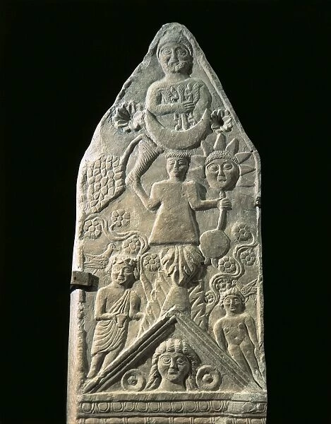 Votive stele with reliefs containing elements of Berber, Punic and Greek-Roman culture, from Ghorfa at Macota, surroundings of Dougga, Tunisia