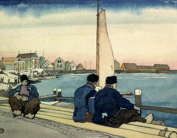 Waiting for Wind and Tide, 1906. Watercolour. Edward Penfield (1866-1925) American artist