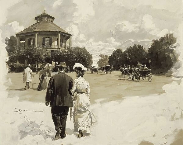 Walk in Prater Park in Vienna by Wilhelm Gause, watercolor, 1901