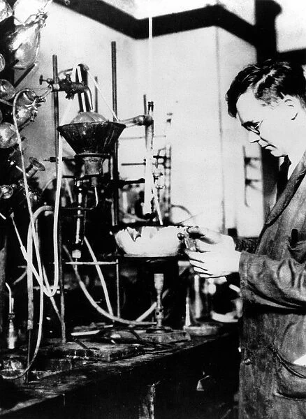 Wallace Hume Carothers (1896-1937) in the laboratory. Discovered of nylon while working