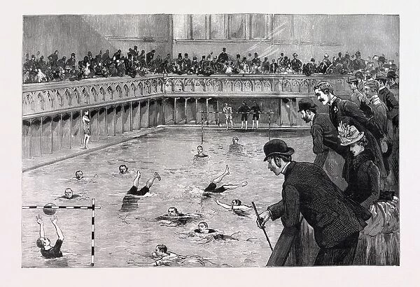 Water Polo Match at the Crown Baths, Kennington Oval, Uk, 1890 Engraving