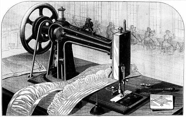 Wilson sewing machine, showing belt drive (left) from treadle, oil can (centre foreground)