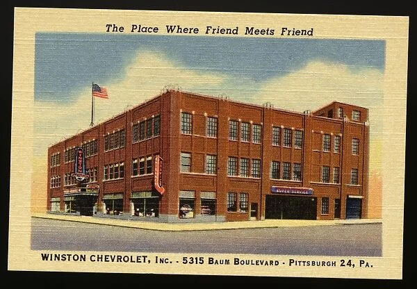 Win ton Chevrolet. ca. 1948, Pittsburgh, Pennsylvania, USA, The Place Where Friend Meets Friend. WINSTON CHEVROLET, Inc. 5315 BAUM BOULEVARD, PITTSBURGH 24, PA