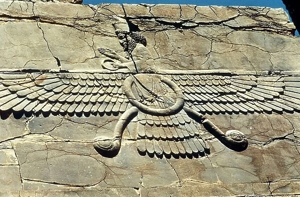Winged symbol of Ahura Mazda, worshipped by the Zoroastrians. Persepolis: Royal Audience