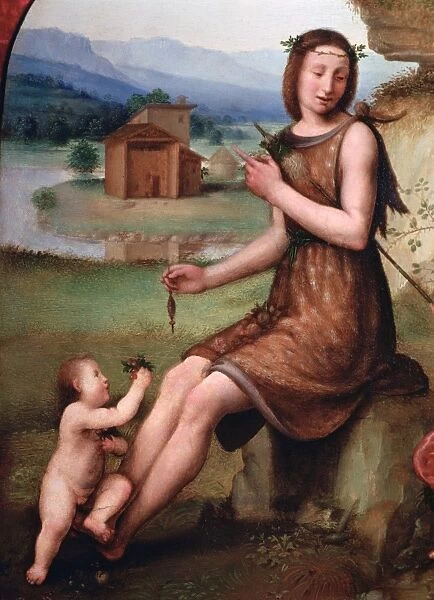 Woman and child in a landscape. Taddeo Zuccaro or Zuccari (c1430-1516) Italian painter