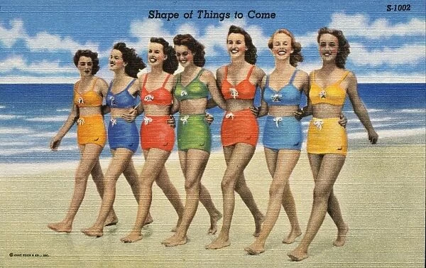 Women in Swimsuits at the Beach. ca. 1946, Women in Swimsuits at the Beach