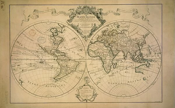 World map Drawn from Observations Made at the Academy of Sciences by Guillaume Delisle, by Claude-Auguste Berey, copperplate, printed in Paris, 1700