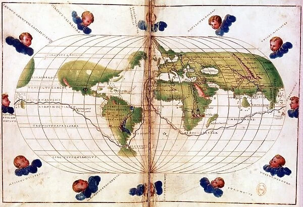 World map of route taken by Ferdinand Magellan (c1480-1521) when he led first circumnavigation