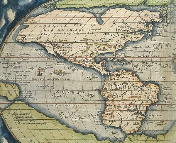 World map from Theatrum Orbis Terrarum by Abraham Ortelius, 1528-1598, Antwerp, 1570 Detail, the Americas