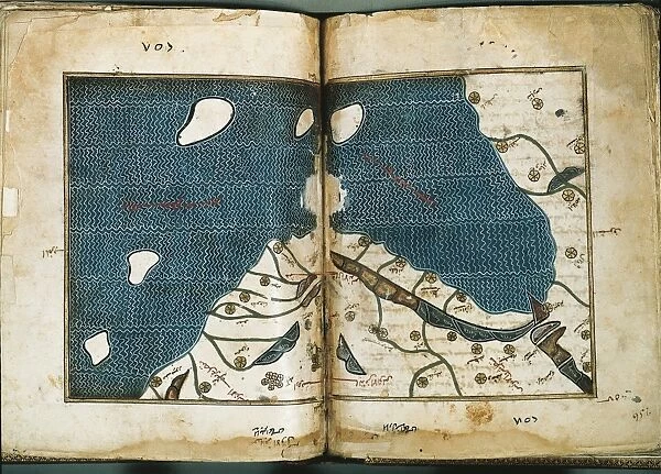 World map from Treatise of Geography by Al Idrisi, circa 1099-1165, manuscript