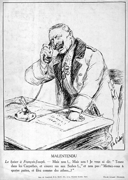World War I 1914-1918. Misunderstanding, cartoon of Wilhelm II, German Emperor