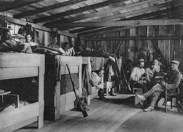World War I 1914-1918: Morning in a German army hut in the Vosges, Lorraine, 1916