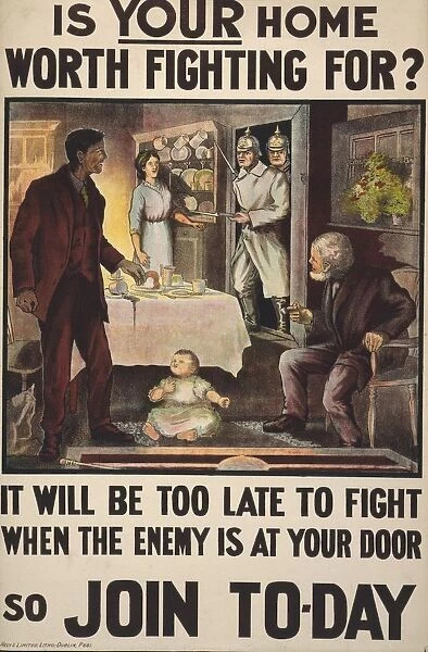 World War I recruitment poster published in Dublin, 1915. Is YOUR Home Worth Fighting Forja