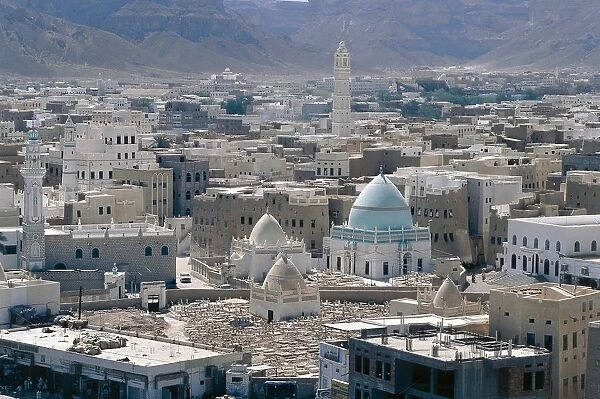 Yemen, Hadramawt province, Saywun cityscape, elevated view