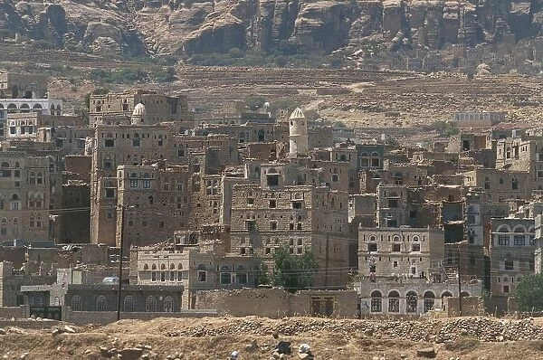 Yemen, Hadramawt, Shibam, town of mud brick houses