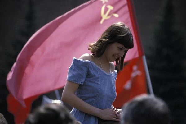 Young woman at a pro-communist rally in moscow in the early 1990s