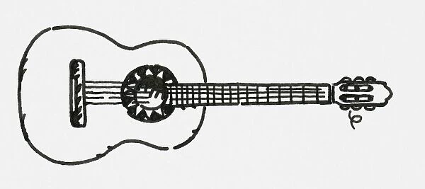 Black and white digital illustration of classical guitar