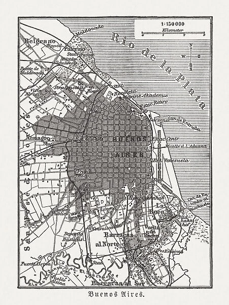 City map of Buenos Aires, Argentina, wood engraving, published 1897