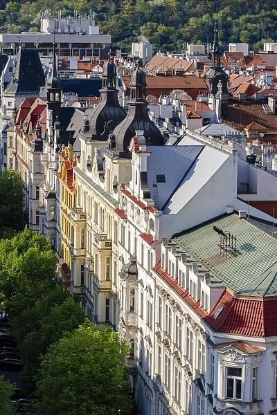 High angle view of Parizska street in Prague Old Town, Czech Republic