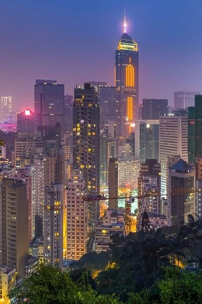 Hong Kong business district area at night
