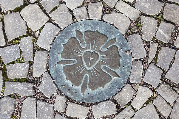 Luther Rose in the pavement, Eisleben, Saxony-Anhalt, Germany