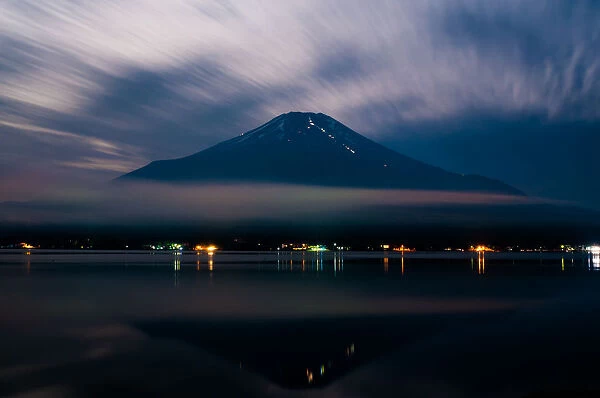 Mt. Fuji. Beautiful scenery in Japan.. Night view from Lake Yamanakako