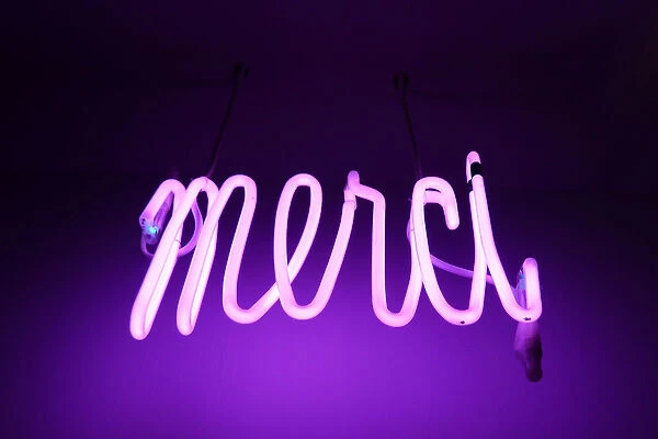 Merci. Pink and purple Neon light sign saying merci (thanks in french)
