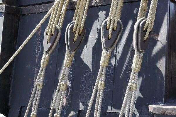 Ropes and pulleys on a ship