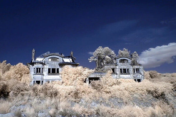 Terrifying and abandoned house. Infrared image