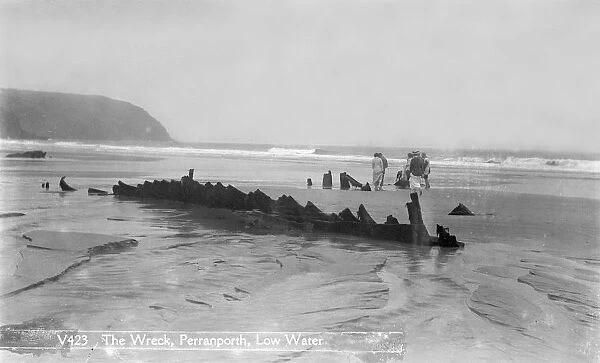 Remains of the French three-masted barque Seine at Perranporth, Cornwall. 1901