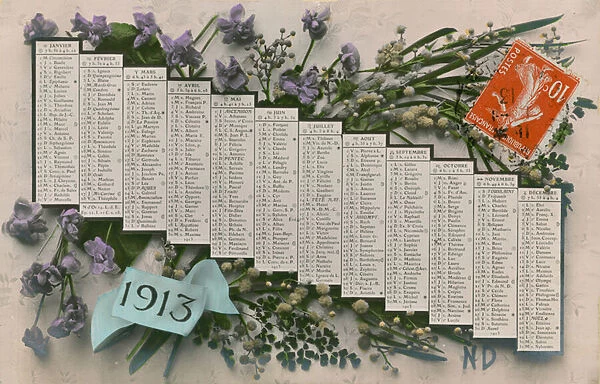1913 calendar. Postcard sent in 1913
