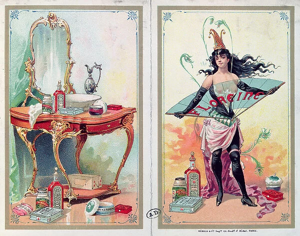 Advertisement for Floreine cosmetics, c. 1900 (colour litho)