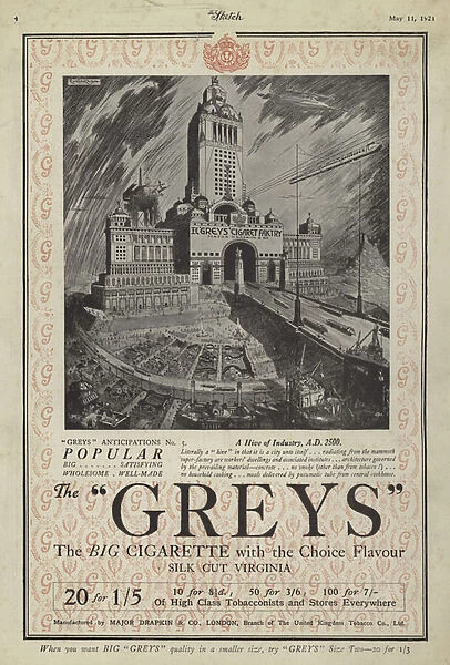 Advertisement for Greys cigarettes (colour litho)