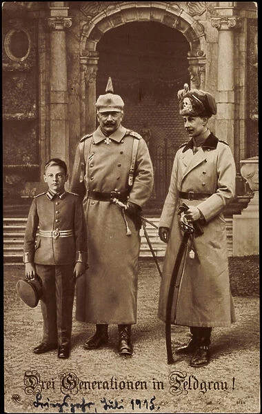 Ak Kaiser Wilhelm II with Skull Husar Crown Prince Wilhelm and Grandson