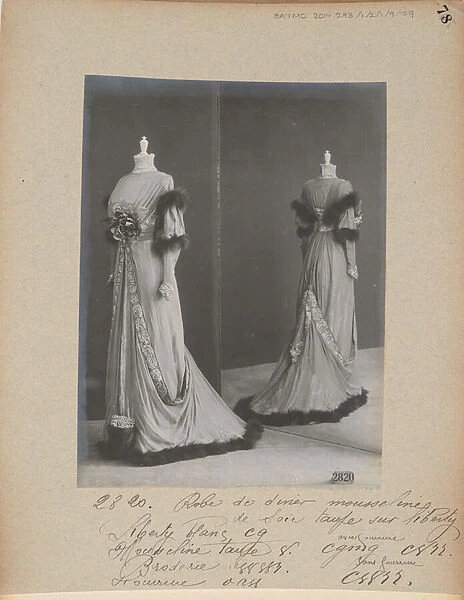 Album Page: House of Worth, Dinner Gown, 1909 (b  /  w photo)