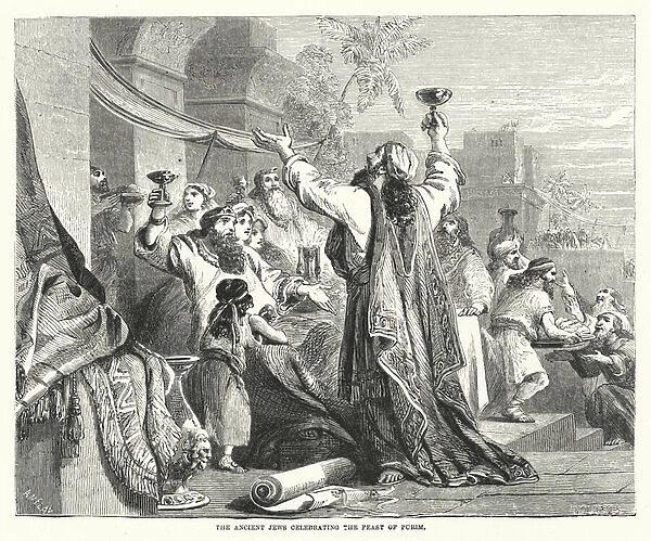 The Ancient Jews celebrating the Feast of Purim (engraving)