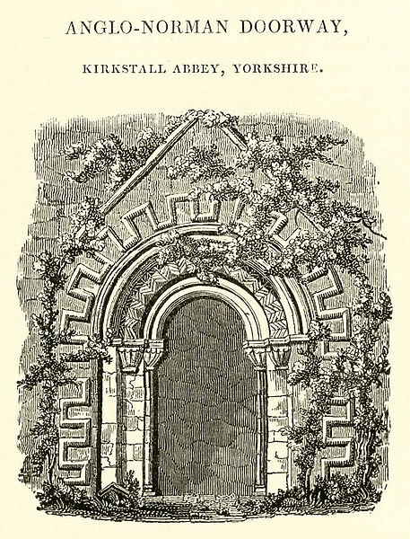 Anglo-Norman Doorway, Kirkstall Abbey, Yorkshire (engraving)