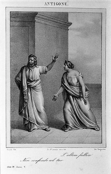 Antigone Act 4, scene 5. Italian tragedie by Vittorio Alfieri written in 1783 after Greek