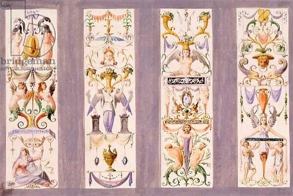 Four arabesque panels from the Scala del Palazzo Ducale, Venice (w  /  c on paper)
