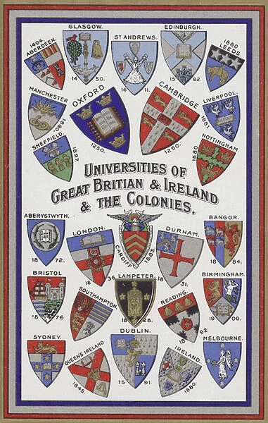 Arms of the Universities of Great Britain, Ireland and the Colonies (colour litho)